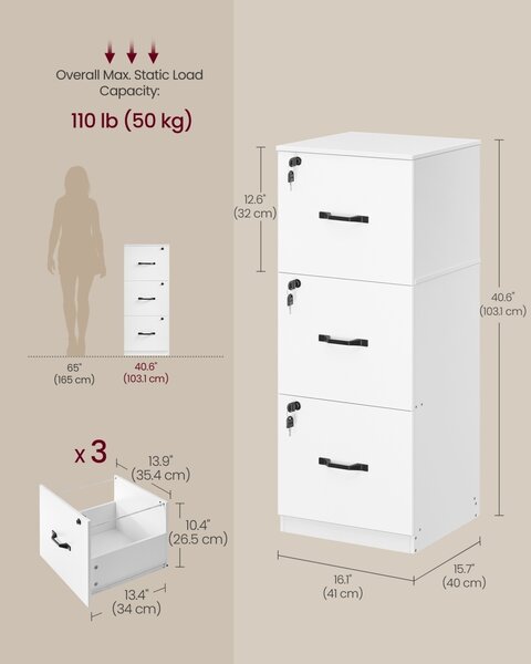 Fiset dulap birou Custos Alb 41x40x103.1 cm