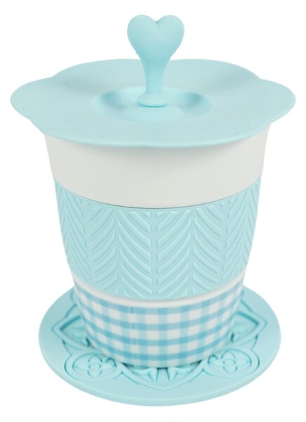 Porcelán bögre AQUELLE szilikon kiegészítőkkel 280 ml, kék
