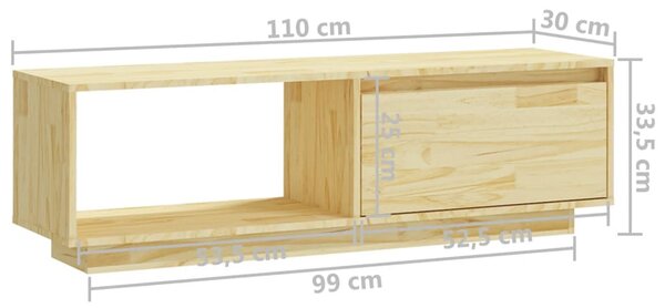 Tömör fenyőfa TV-szekrény 110 x 30 x 33,5 cm