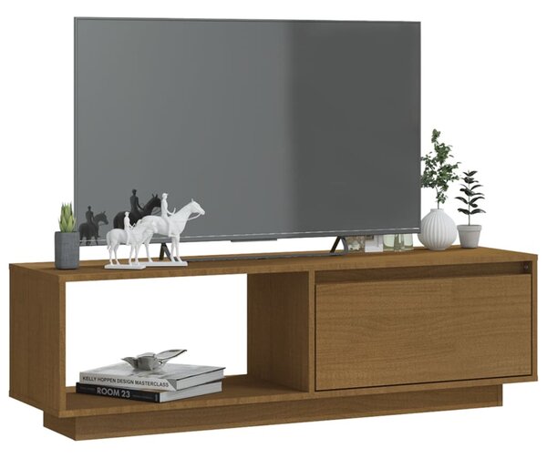 Mézbarna tömör fenyőfa TV-szekrény 110 x 30 x 33,5 cm