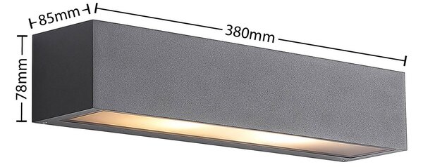 Arcchio kültéri fali lámpa LengoE27, 38 cm, antracit, E27, IP54, Alu / szürke / cink, Alumínium, Modern