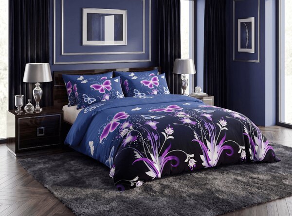 Mikroszálas ágynemű VIOLET BUTTERFLY sötétkék Ágyneműhuzat mérete: 70 x 90 cm | 140 x 200 cm