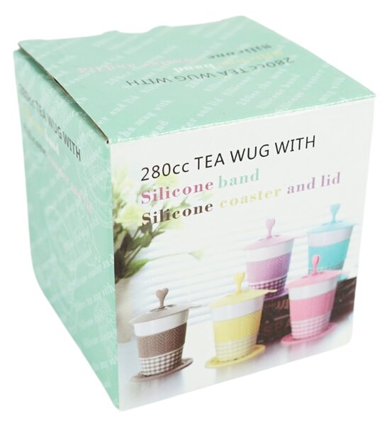 Porcelán bögre AQUELLE szilikon kiegészítőkkel 280 ml, kék