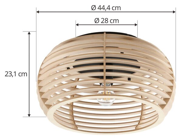 Lindby Ediz mennyezeti lámpa, 1-lámpás, E27, fa, Ø 44,4 cm, dimmelhető, Világos fa, Folyosó, Fa, Modern