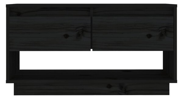 Fekete tömör fenyőfa TV-szekrény 74x34x40 cm