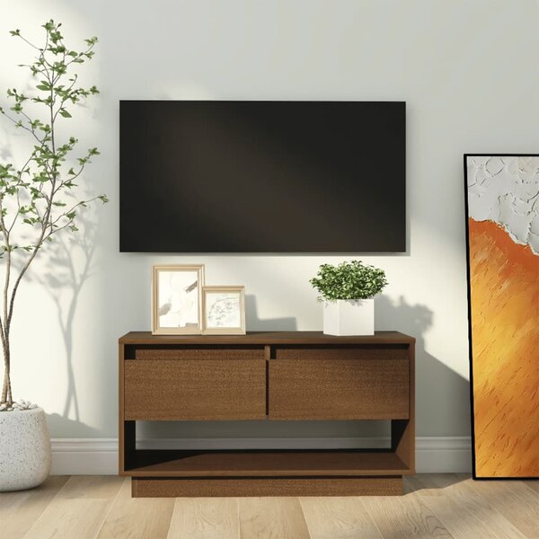 Mézbarna tömör fenyőfa TV-szekrény 74 x 34 x 40 cm