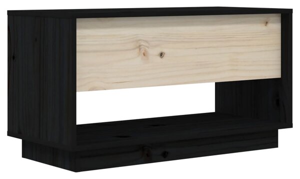 Fekete tömör fenyőfa TV-szekrény 74x34x40 cm