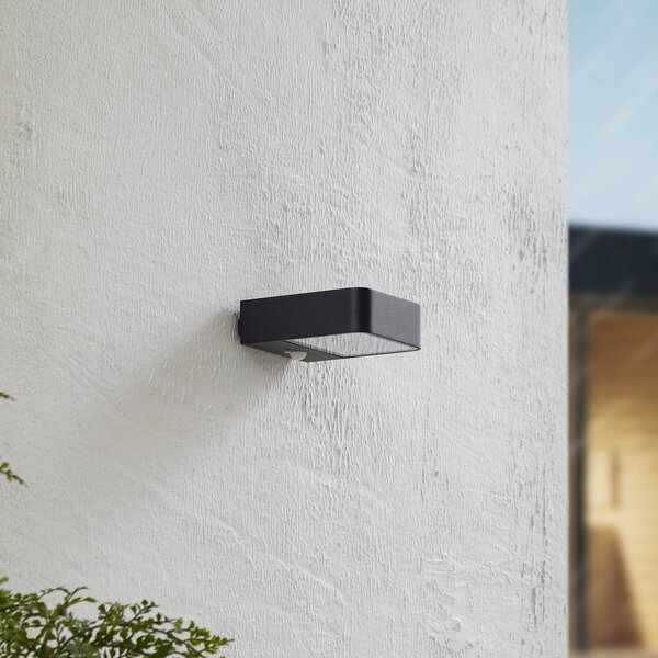 Lucande LED napelemes kültéri fali lámpa Dava, magasság 5 cm, érzékelővel, Fekete, Alumínium, Modern