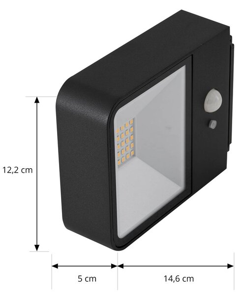 Lucande LED napelemes kültéri fali lámpa Dava, magasság 5 cm, érzékelővel, Fekete, Alumínium, Modern