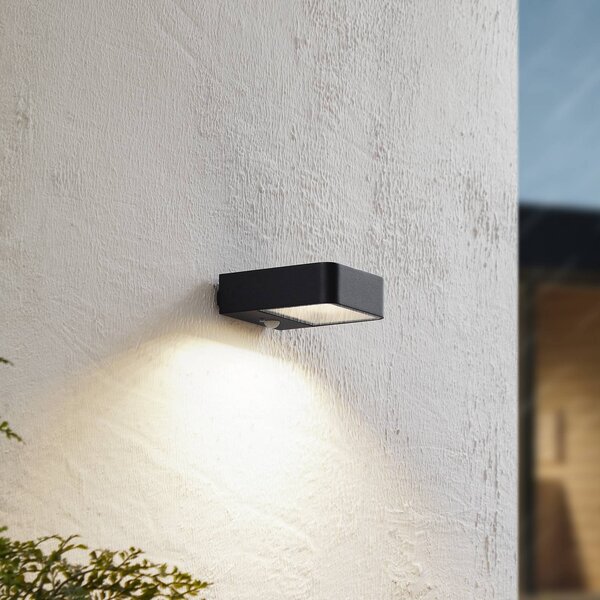 Lucande LED napelemes kültéri fali lámpa Dava, magasság 5 cm, érzékelővel, Fekete, Alumínium, Modern