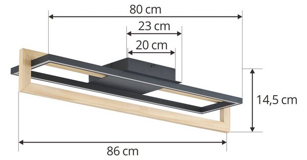 Lindby LED mennyezeti lámpa Holamu, 80 cm, fa, Fekete, Nappali / Étkező, Alumínium, Modern