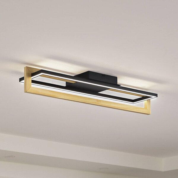 Lindby LED mennyezeti lámpa Holamu, 80 cm, fa, Fekete, Nappali / Étkező, Alumínium, Modern