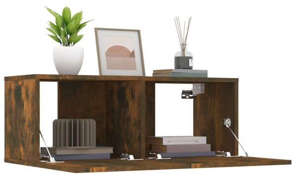 2 db füstös tölgy színű szerelt fa TV-szekrény 80 x 30 x 30 cm