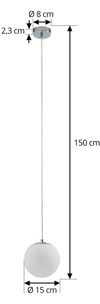 Lucande függőlámpa Bidolo, króm színű, üveg, Ø 15 cm, IP44, dimmelhető, Króm / ezüst, Fürdőszoba, Üveg
