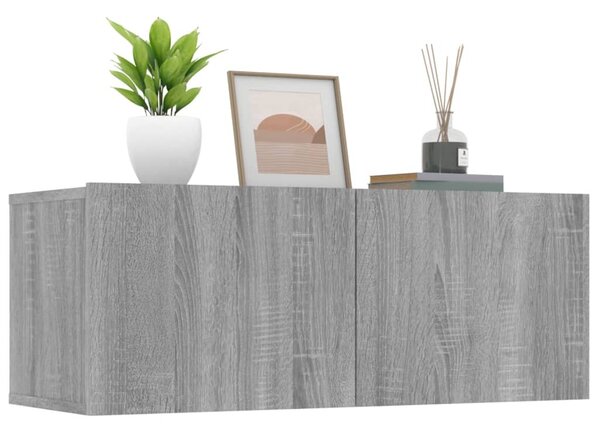 2 db szürke sonoma színű szerelt fa TV-szekrény 80 x 30 x 30 cm