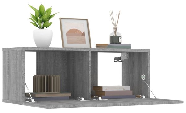 2 db szürke sonoma színű szerelt fa TV-szekrény 80 x 30 x 30 cm