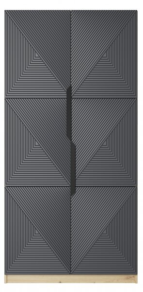 Asha ruhásszekrény, bordázott előlappal és fém fogantyúkkal - 100 cm - artisan tölgy / matt riviér kő / fekete fogantyúk