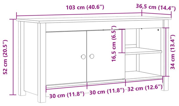 Fehér tömör fenyőfa TV-szekrény 103 x 36,5 x 52 cm