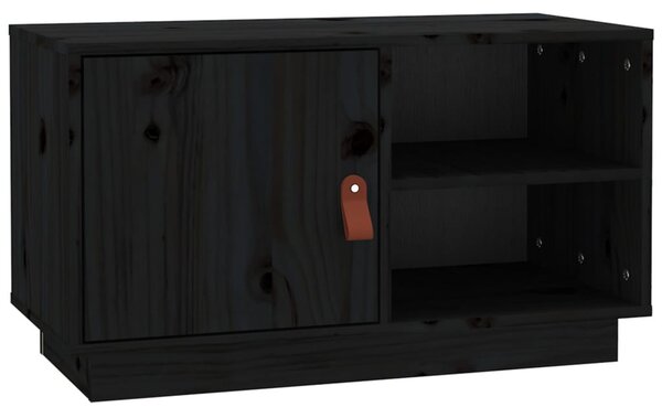Fekete tömör fenyőfa TV-szekrény 70 x 34 x 40 cm
