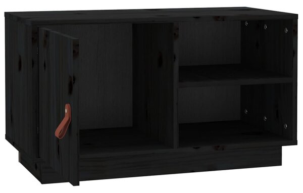 Fekete tömör fenyőfa TV-szekrény 70 x 34 x 40 cm