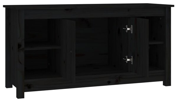 Fekete tömör fenyőfa TV-szekrény 103 x 36,5 x 52 cm