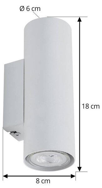 Lindby fali lámpa Joffrey, 18 cm, fehér, fel/le, GU10, dimmelhető, Fehér / opál, Nappali / Étkező, Alumínium, Modern