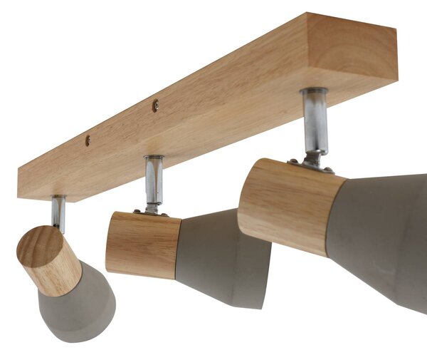 Lindby Filiz spotlámpa, 3-lámpás, 47 cm hosszú, fa, beton, E14, dimmelhető, Alu / szürke / cink, Hálószoba, Beton, Skandináv