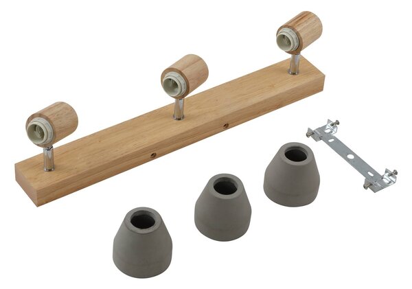 Lindby Filiz spotlámpa, 3-lámpás, 47 cm hosszú, fa, beton, E14, dimmelhető, Alu / szürke / cink, Hálószoba, Beton, Skandináv