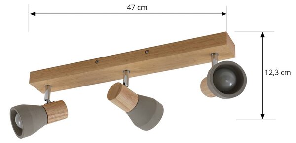 Lindby Filiz spotlámpa, 3-lámpás, 47 cm hosszú, fa, beton, E14, dimmelhető, Alu / szürke / cink, Hálószoba, Beton, Skandináv