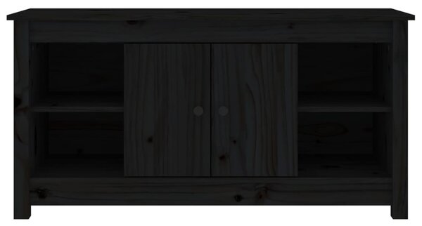 Fekete tömör fenyőfa TV-szekrény 103 x 36,5 x 52 cm