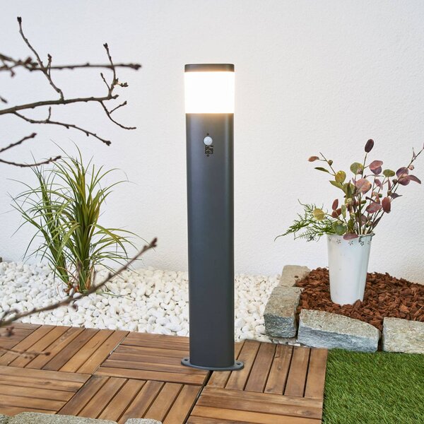 Lindby LED ösvény világítás Obri, 80 cm, antracit, érzékelővel, Fekete, Rozsdamentes acél, Modern