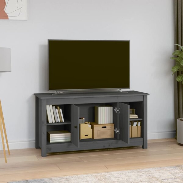 Szürke tömör fenyőfa TV-szekrény 103 x 36,5 x 52 cm