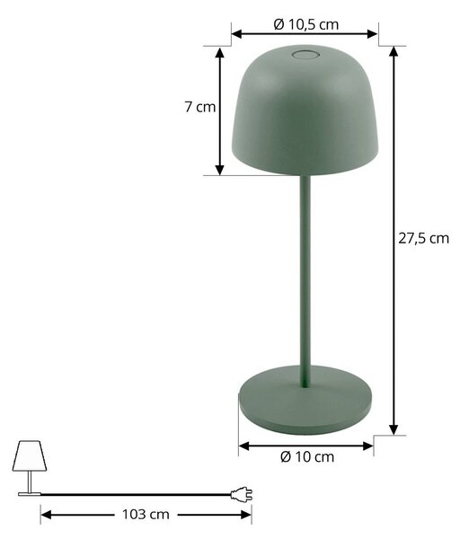 Lindby LED asztali világítás Arietty, zöld, dimmelhető, IP65, dimmelhető, Zöld, Nappali / Étkező, Alumínium, Modern