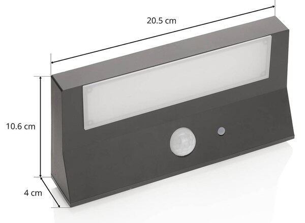 Lindby LED-es napelemes kültéri fali lámpa Maresia, érzékelő, antracit, Alu / szürke / cink, Műanyag, Modern