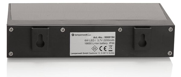 Lindby LED-es napelemes kültéri fali lámpa Maresia, érzékelő, antracit, Alu / szürke / cink, Műanyag, Modern