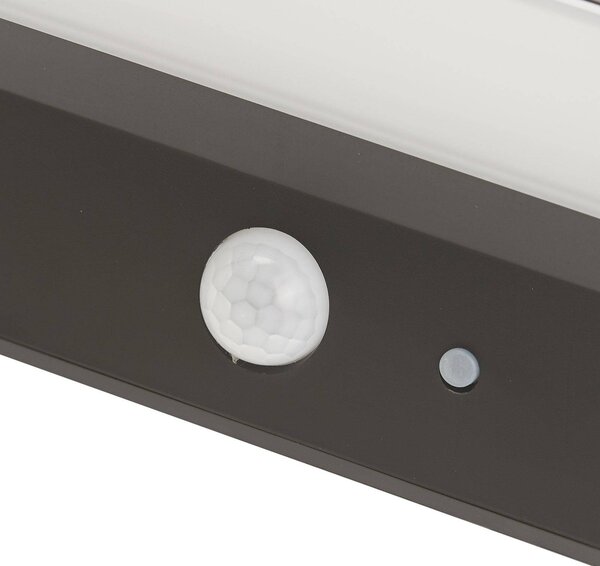 Lindby LED-es napelemes kültéri fali lámpa Maresia, érzékelő, antracit, Alu / szürke / cink, Műanyag, Modern