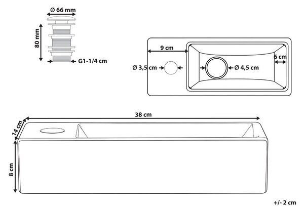 Pultra helyezhető mosdókagyló LIMARI 38 x 14 cm Kerámia Fehér Bal oldali