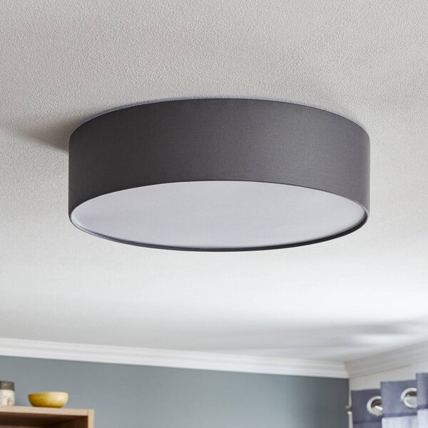 TK Lighting Rondo mennyezeti lámpa, szürke, Ø 50 cm, dimmelhető, Alu / szürke / cink, Hálószoba, Textil / szövet / selyem, Modern