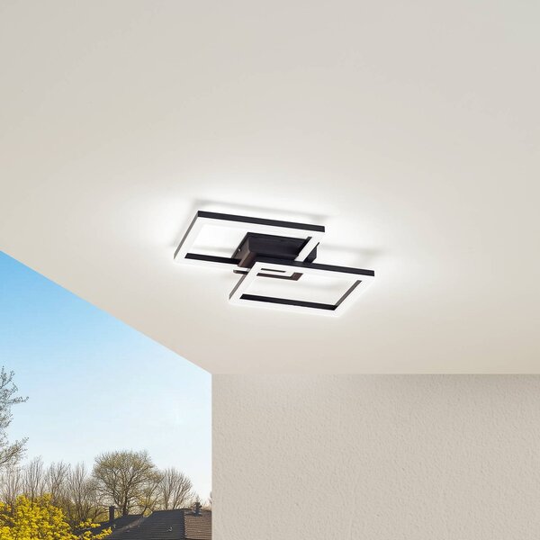 Lindby LED kültéri mennyezeti világítás Finian, 48 cm x cm, CCT dimmelhető, dimmelhető, Fekete, Műanyag, Modern