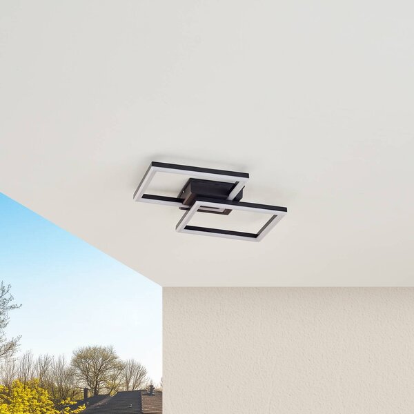 Lindby LED kültéri mennyezeti világítás Finian, 48 cm x cm, CCT dimmelhető, dimmelhető, Fekete, Műanyag, Modern