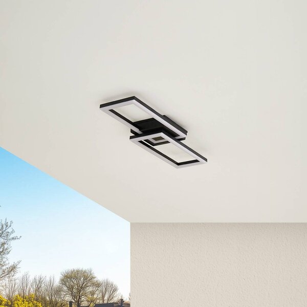 Lindby LED kültéri mennyezeti világítás Finian, 64 cm x 21 cm, CCT dimmelhető, dimmelhető, Fekete, Műanyag, Modern