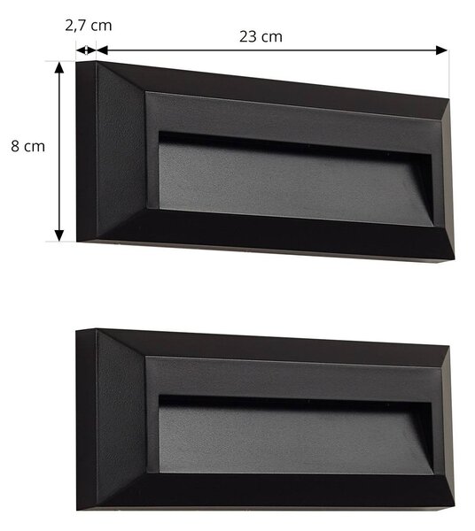 Lindby LED kültéri fali lámpa Peker, fekete, 2 darabos szett, PC, Fekete, Műanyag, Modern