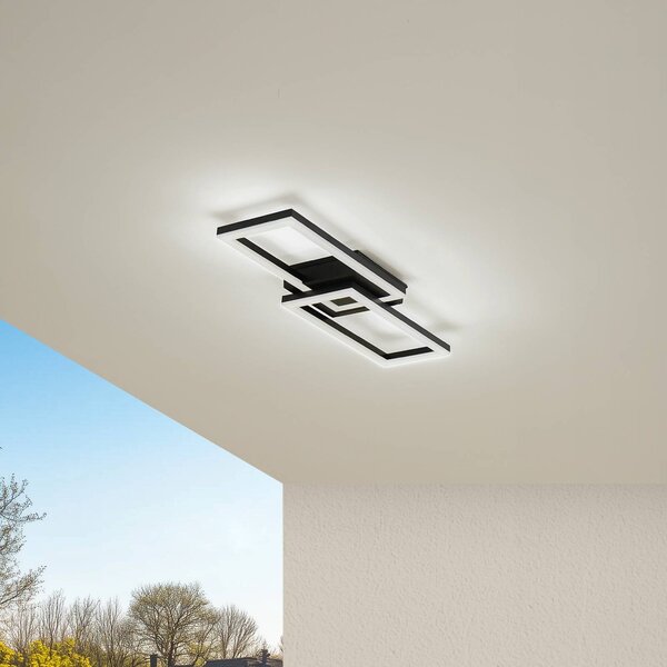 Lindby LED kültéri mennyezeti világítás Finian, 64 cm x 21 cm, CCT dimmelhető, dimmelhető, Fekete, Műanyag, Modern