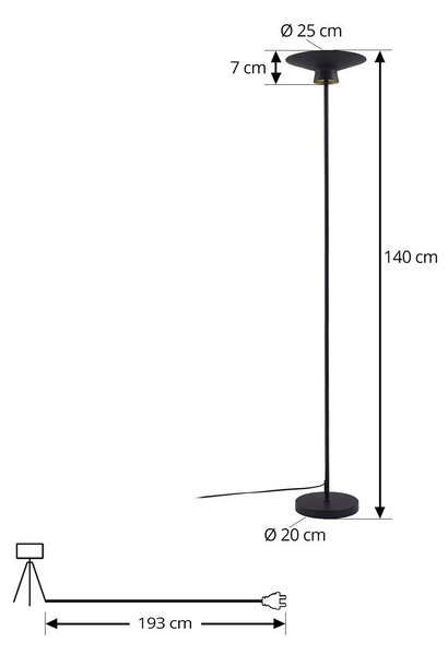 Lindby LED álló világítás Norvind, fekete, fém, 1 izzóval, Fekete, Nappali / Étkező, fém, Modern