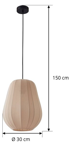 Lindby függőlámpa Helin, bézs, Ø 30 cm, anyagból készült, dimmelhető, Krém / borostyánsárga, Nappali / Étkező, Textil / szövet / selyem, Modern