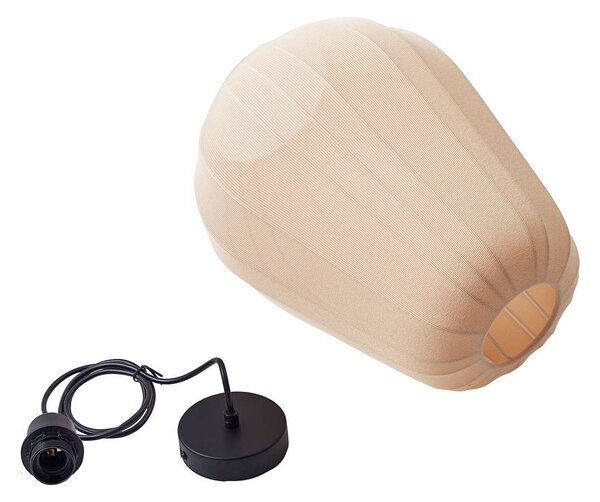 Lindby függőlámpa Helin, bézs, Ø 30 cm, anyagból készült, dimmelhető, Krém / borostyánsárga, Nappali / Étkező, Textil / szövet / selyem, Modern