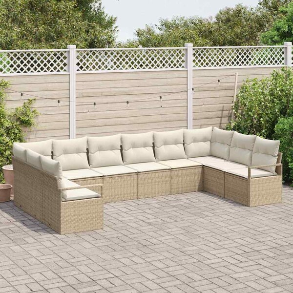 Kerti Kanapé Szett 10 db Beige és Fehér polirattan