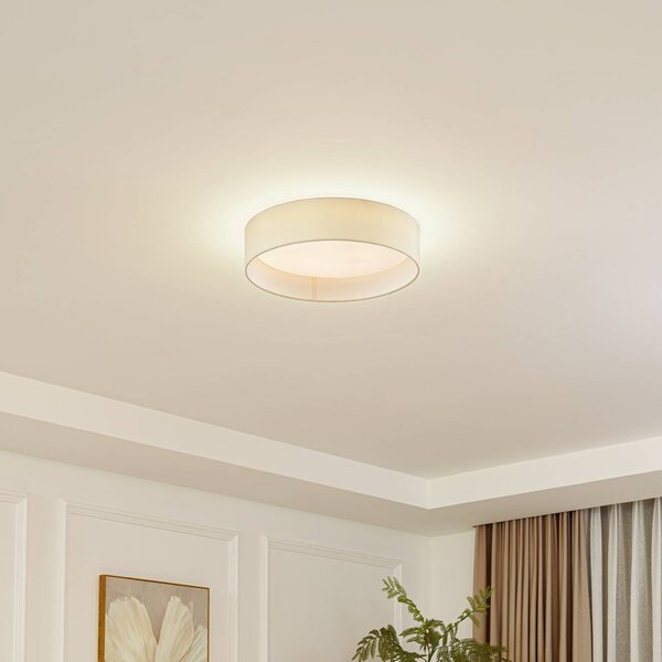 Lindby LED mennyezeti lámpa Eilif, szövet, fehér, Ø 40 cm, CCT, Krém / borostyánsárga, Nappali / Étkező, Textil / szövet / selyem, Modern
