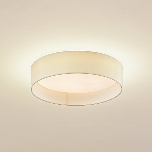 Lindby LED mennyezeti lámpa Eilif, szövet, fehér, Ø 40 cm, CCT, Krém / borostyánsárga, Nappali / Étkező, Textil / szövet / selyem, Modern