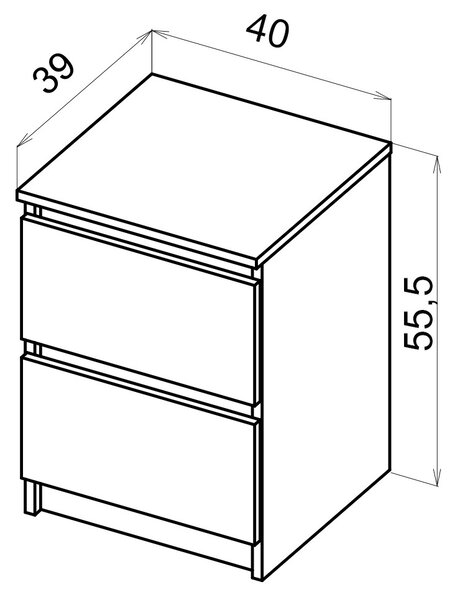 SIMPLE kasmír magasfényű 2 fiókos komód 40 cm